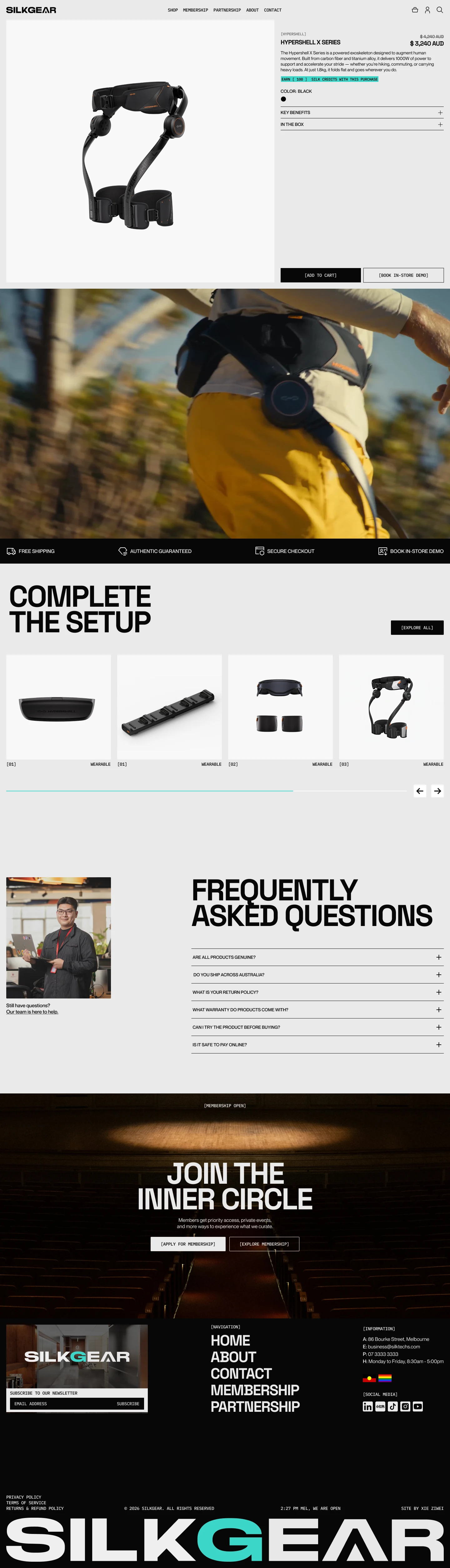 SilkGear Hypershell desktop design with product imagery beside purchase information
