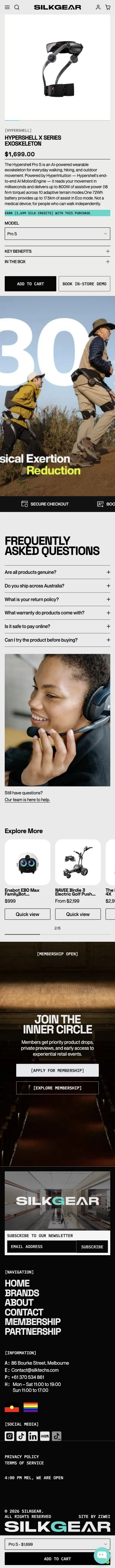 Hypershell mobile product page with product imagery, description, and purchase options