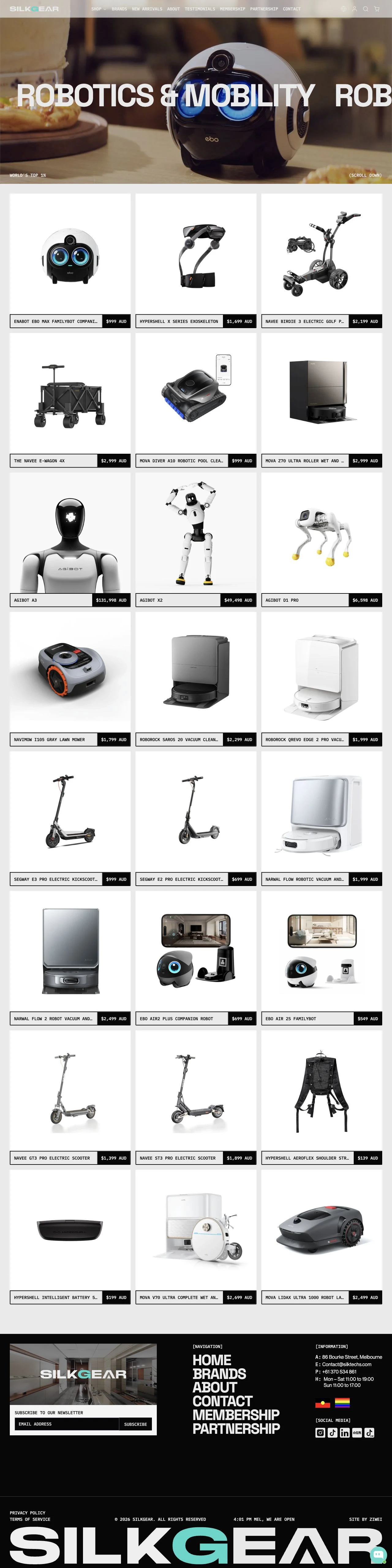 SilkGear Robotics and Mobility collection with category imagery and product grid