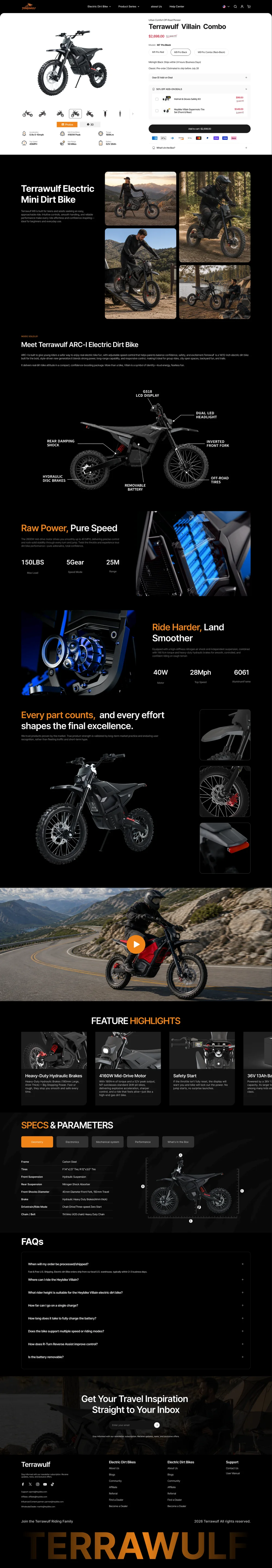 Terrawulf M7 desktop product page Figma design with purchase and technical information modules