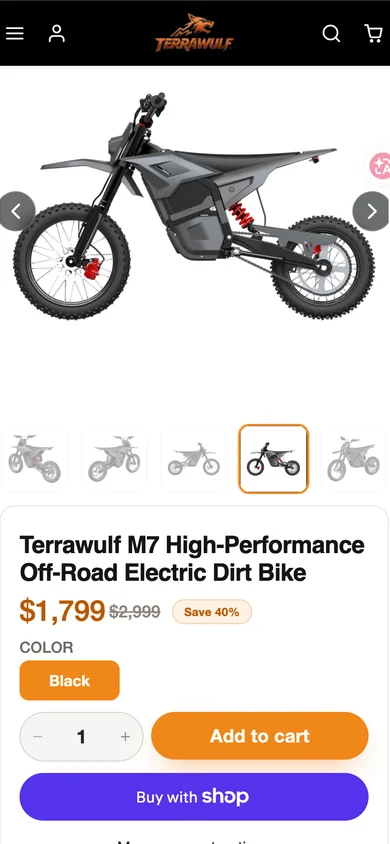 Terrawulf M7 mobile product page showing responsive product media