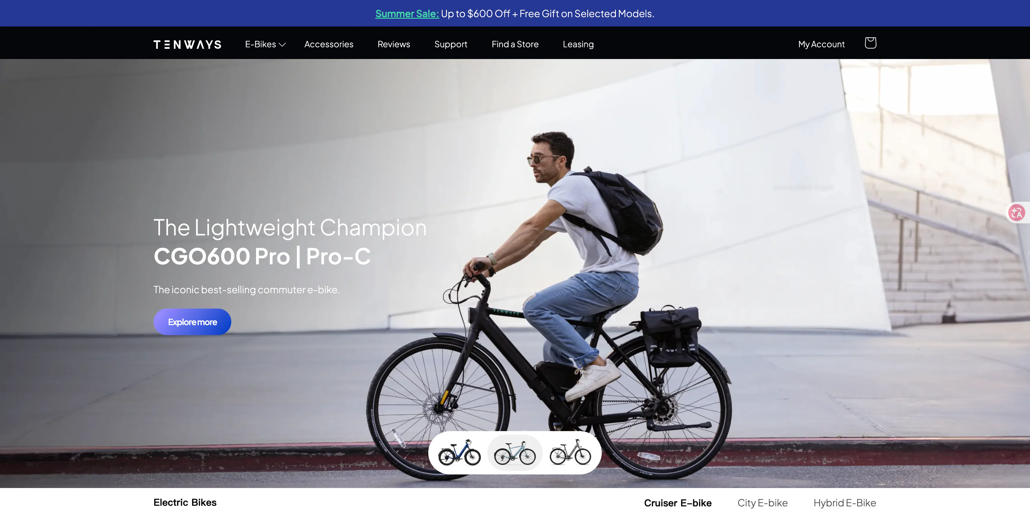 A Shopify homepage developed for an electric bicycle brand