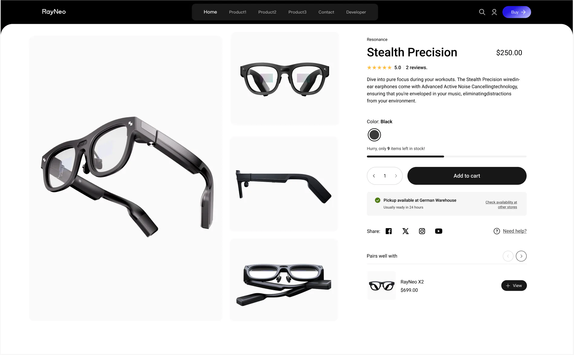 A Shopify product detail experience for smart glasses